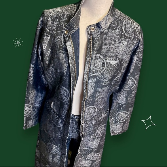 Fubu Jeans Vintage Y2K Denim Blue Astrology Patterned Long Coat and Pants Set M - Picture 2 of 16